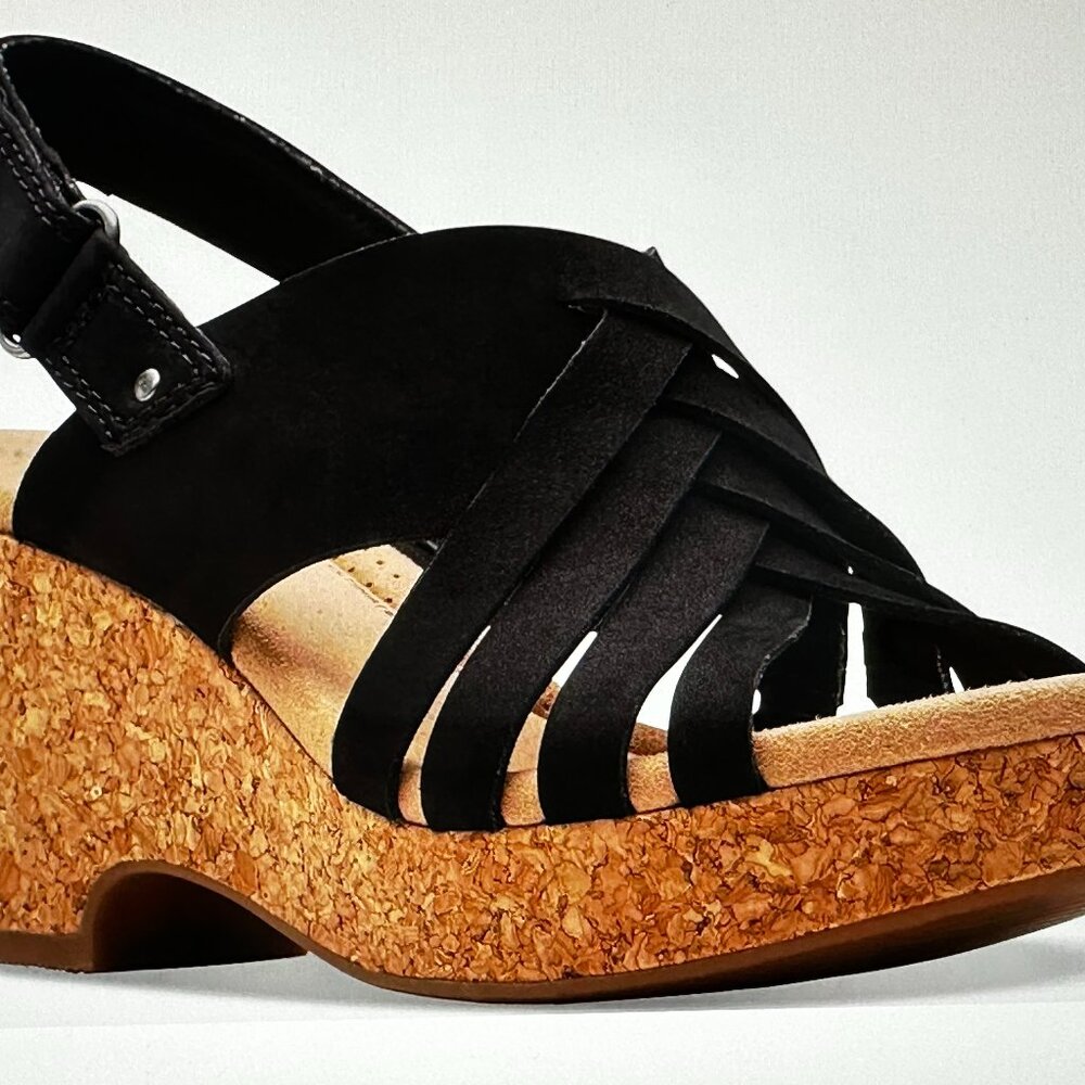 Clarks Collection Leather Wedges Giselle Ivy Black Nubuck Sandals - NWOT